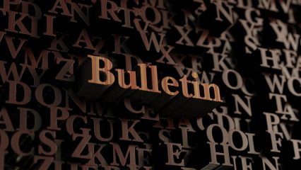 3d Wooden rendering of the word "Bulletin"