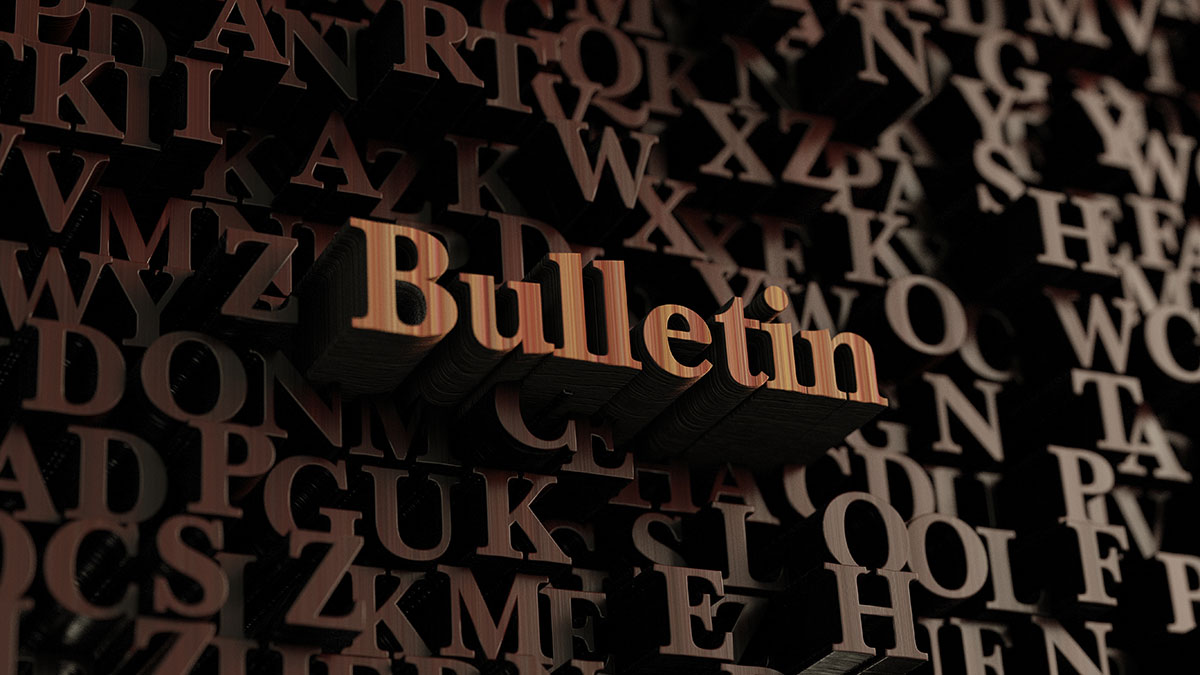 3d Wooden rendering of the word "Bulletin"