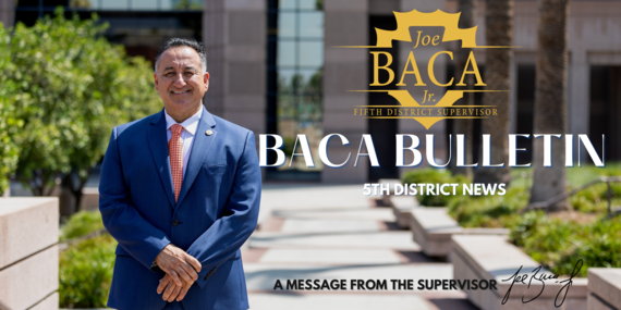 Banner of Supervisor Joe Baca, Jr. in front iof the Government Building