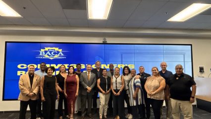Fifth District Commissioners pose for a photo with Supervisor Joe Baca, Jr. at the 2025 Fifth District Commissioners Roundtable.