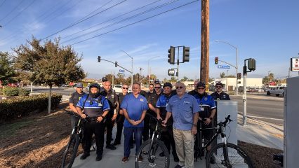 Supervisor Joe Baca, Jr. with Colton City Mayor, ARMC Security Team, Colton Police Representatives, and Colton Fire Representatives on newly upgraded Colton Bike Path