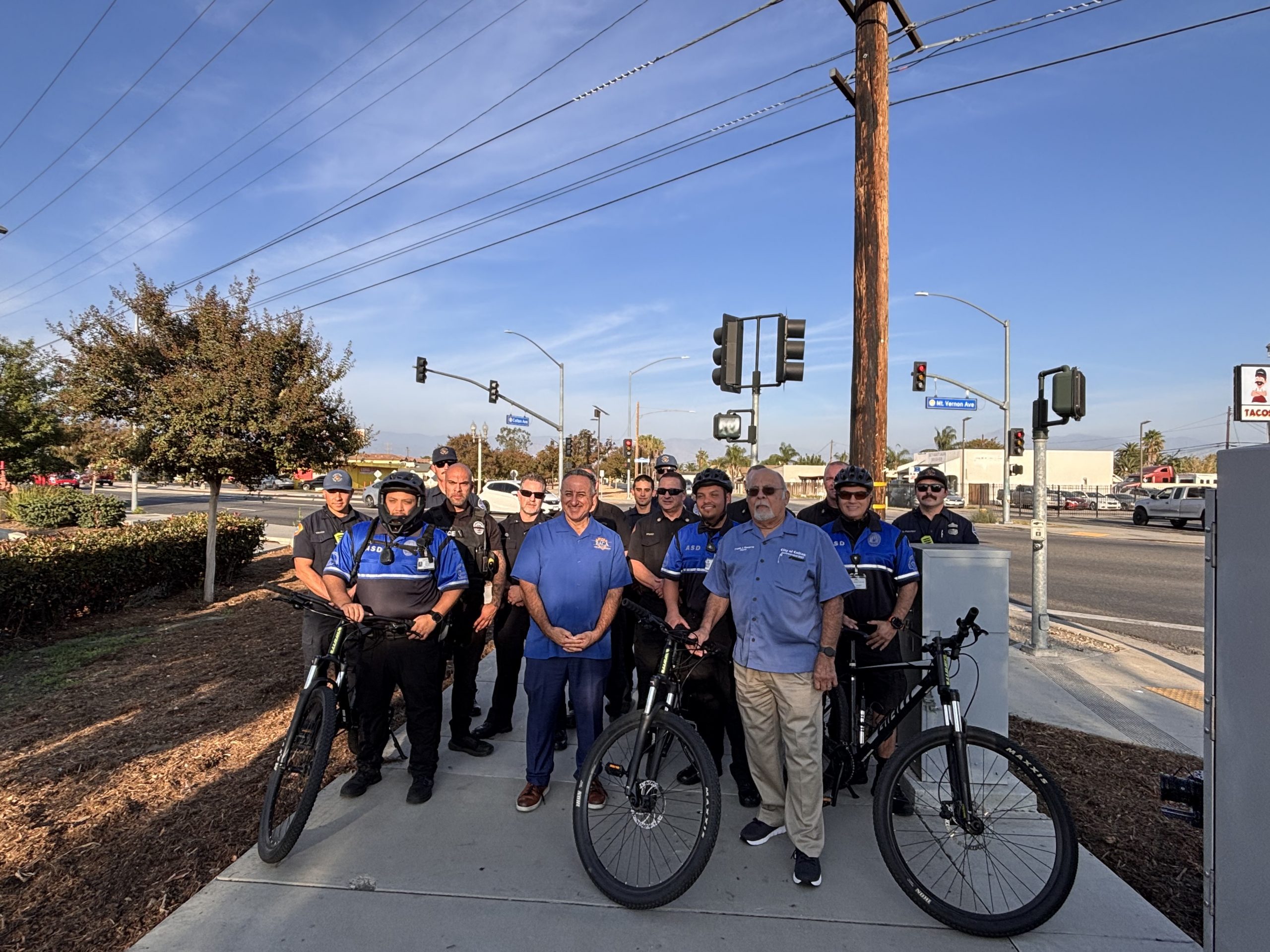 Supervisor Joe Baca, Jr. with Colton City Mayor, ARMC Security Team, Colton Police Representatives, and Colton Fire Representatives on newly upgraded Colton Bike Path