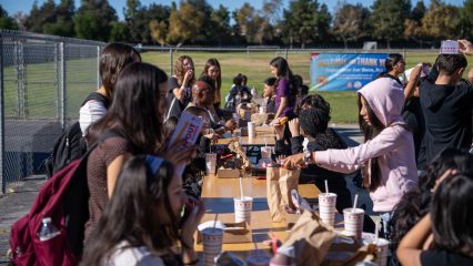 Ruth O Harris Middle School students eating their In-N-Out