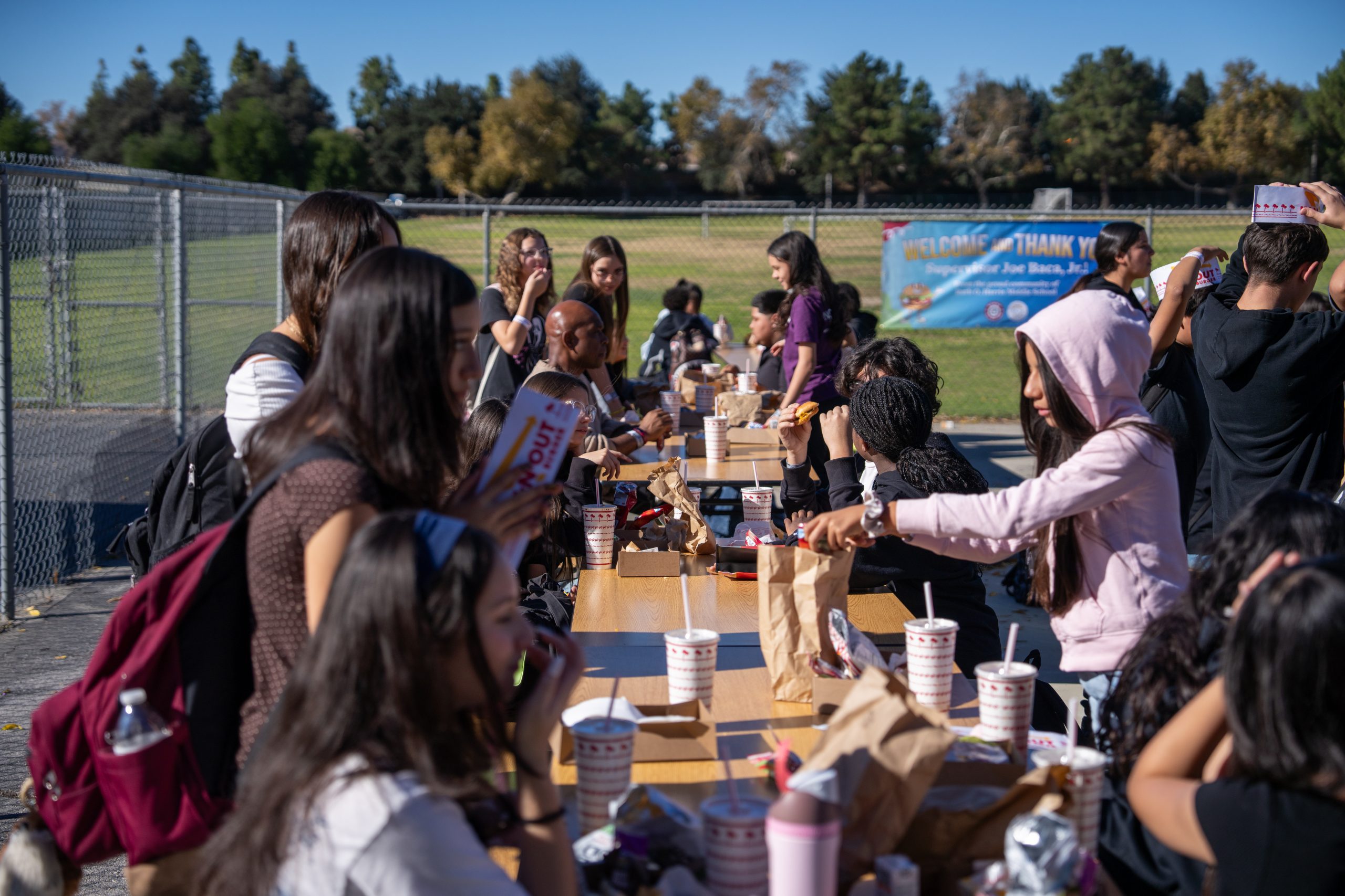 Ruth O Harris Middle School students eating their In-N-Out