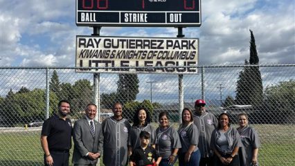 Supervisor Baca with Mayor Helen Tran, Councilmember Mario Flores, and KKC Little League at the Grand Opening of the improved Gutierrez Park.